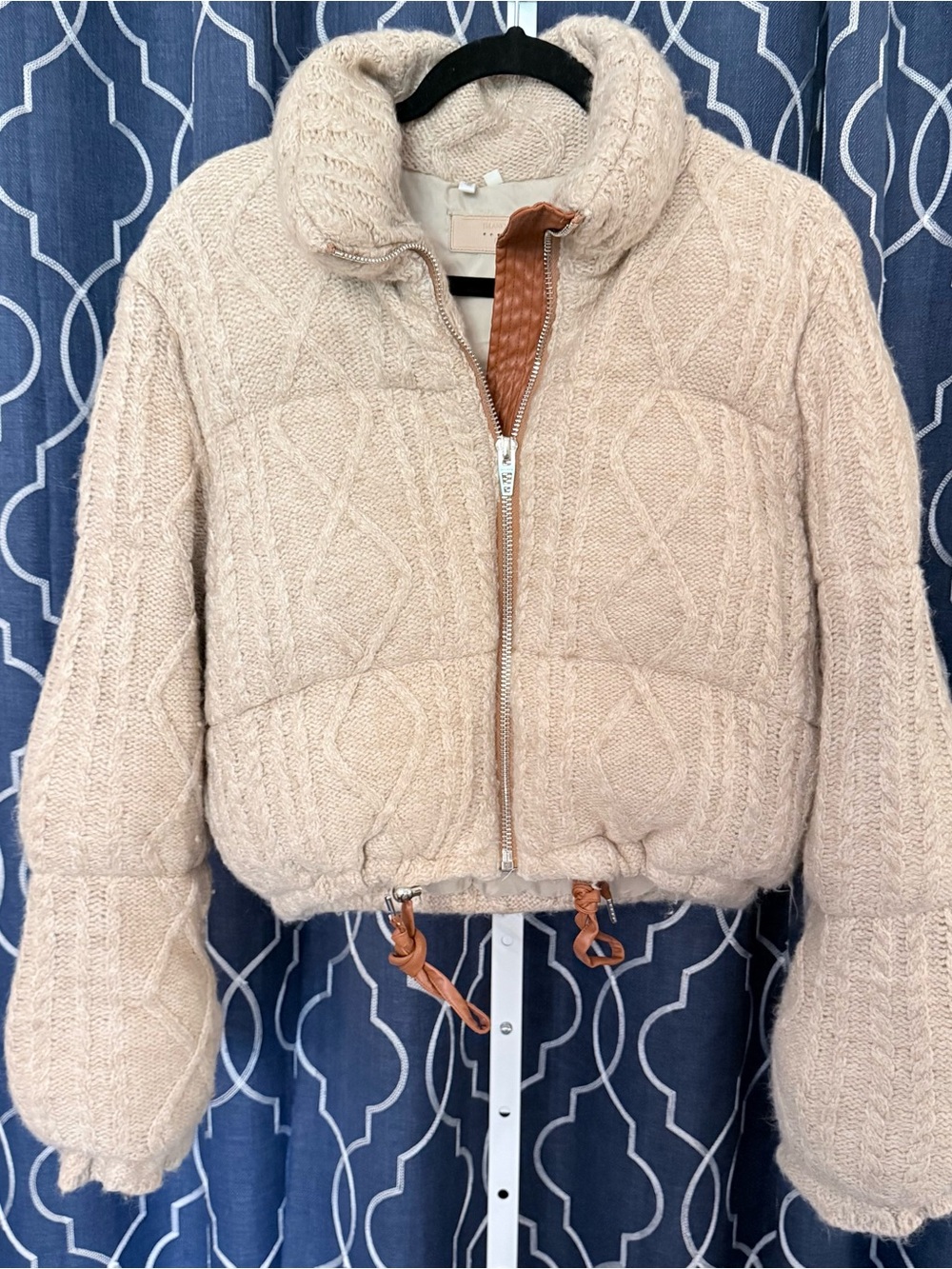 Blank NYC Cozy Cable Knit Puffer Jacket - Cream Size XS B27 - Picture 2 of 9
